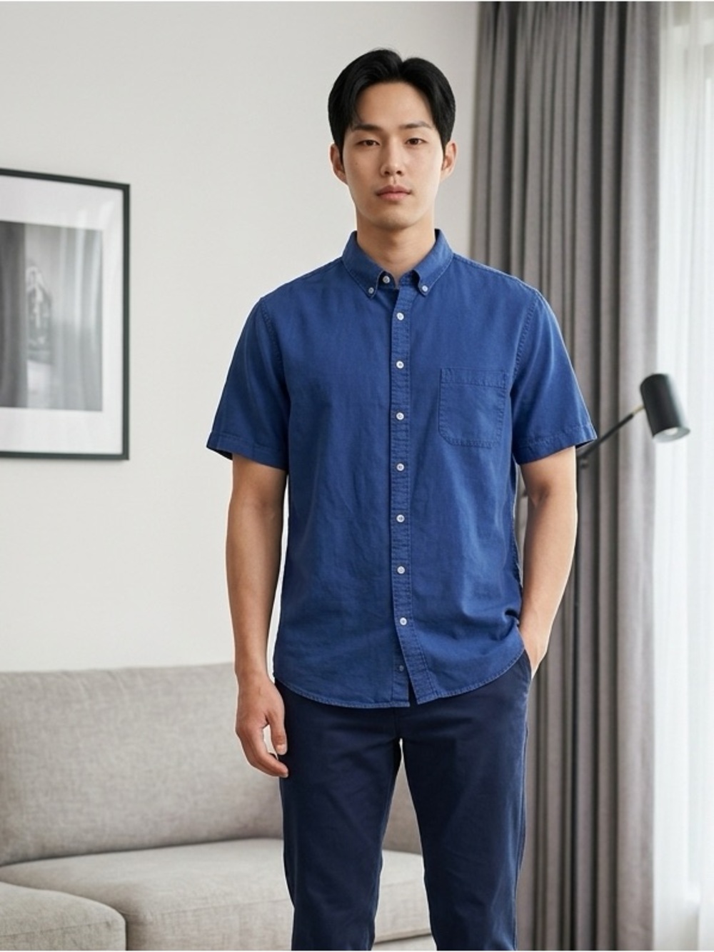 ROWM Mens Blue Short Sleeve Camp Shirt 100% Cotton Big And Tall 3XT